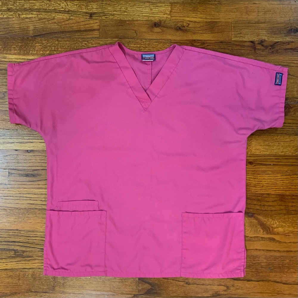 Cherokee Scrubs Workwear Bright Pink Scrubs Top Shirt Healthcare Medical Dental - Picture 10 of 13